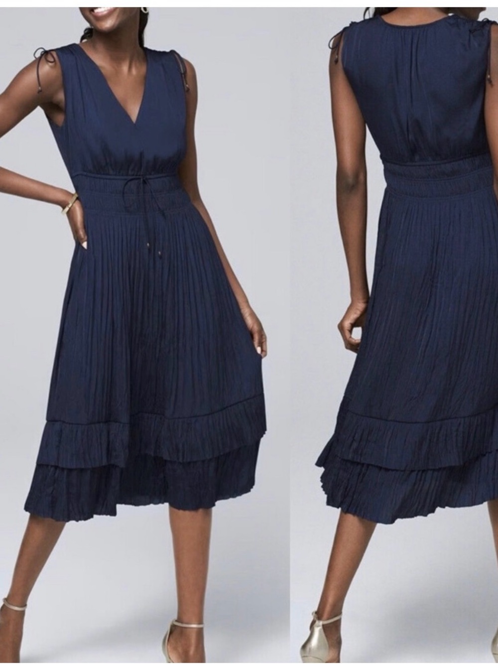 NWT White House Black Market Blue Ink Satin Dress Sz M